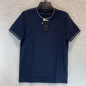 Fred Perry Men's Shirt S Twin Tipped T Shirt Knit Contrast Trim Navy 100% Cotton